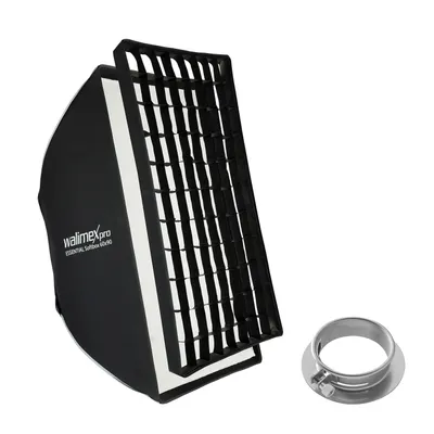 Zdjęcie produktu dla Walimex pro Essential Softbox 60x90cm + adapter softboxu do Profoto (średnica zewnętrzna: 15,2 cm), obracany o 360°, łatwy w konfiguracji, z siatką, adapterem Bowens i torbą transportową