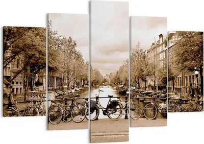 Produktbild von Bild auf Leinwand - Leinwandbild - Kanal Fahrräder Amsterdam Zentrum - 150x100cm - Wand Bild - Wanddeko - Leinwanddruck - Bilder - Kunstdruck - Leinwand bilder - Wandkunst - EA150x100-2971