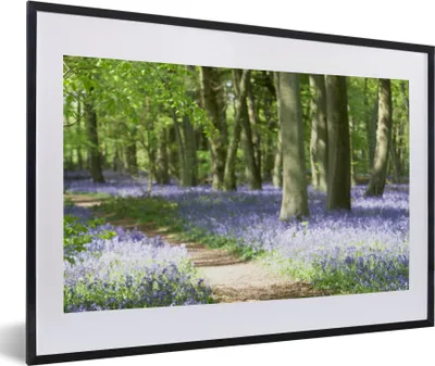 Produktbild von MuchoWow® Gerahmtes Poster Wald - Weg - Blumen - Lila - Grün - Natur 60x40 cm - Poster mit Schwarzem Bilderrahmen Wandposter Rahmen Foto Bilder - Schlafzimmer - Plakat in Rahmen - Drucken