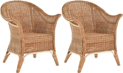 Produktbild von KRINES HOME Extra breiter Rattansessel Natur Rattanstuhl Flechtsessel Lounge Korbsessel (Set/2 Natur)