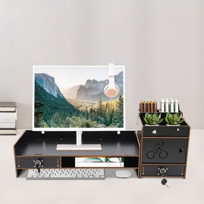 Obrázek produktu pro Stolní stojan na monitor, organizér stojanu na monitor, stojan na počítačový monitor, počítačový stojan, černý