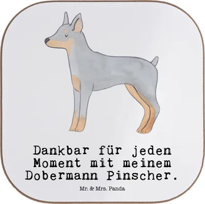 Produktbild von Mr. & Mrs. Panda Untersetzer für Gläser Dobermann Pinscher Moment - Weiß - Geschenk, Holzuntersetzer, gläseruntersetzer, Tischuntersetzer, Tischschoner, bieruntersetzer