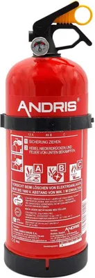 Produktbild von 2kg ABC Pulver Feuerlöscher orig. ANDRIS®, ideal für KFZ/Auto/Boot geeignet, DIN EN 3,CE, inkl. KFZ/Auto/Boot-Halterung und Prüfnachweis, Füllmenge:2 kg, Löschmittel:ABC Pulver