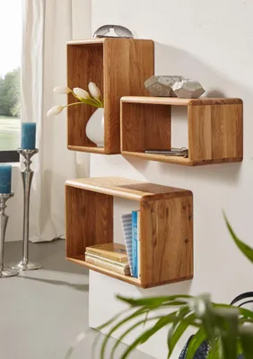 Produktbild von Wandregal 3 er Set MONTIERT Kernbuche geölt Regalset Hängeregale