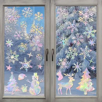 Produktbild von Ecofreundliche Weihnachts Fensterdekoration mit Prismaschutz für Vögel, 3-fach Schneekristall Weihnachtsbaum Dekoration