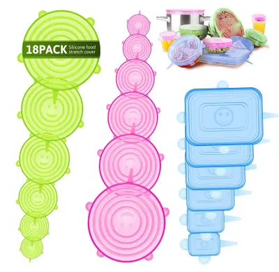 18-teiliges Silikondeckel-Set, elastisch, BPA-frei, wiederverwendbar