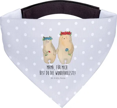 Produktbild von Mr. & Mrs. Panda Halstuch Für Hunde Bären mit Blumenkranz - Grau Pastell - Geschenk, Muttertag, Tuch, Kinder, Hund, Family, Tochter