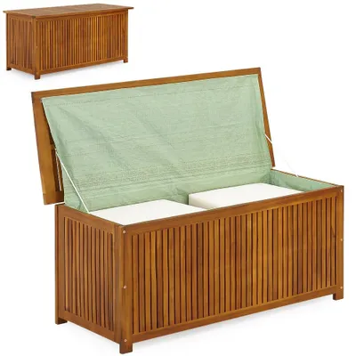 Image de CASARIA® Coffre de Jardin 205 L en Bois d’Acacia – Rangement Extérieur avec Bâche Intérieure – Couvercle Renforcé, Charge 160 kg – Idéal pour Coussins Terrasse, Jardin ou Balcon