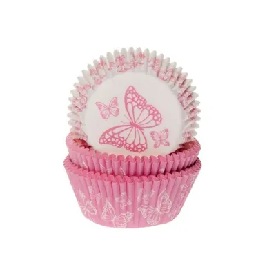 Image de 50 moules à muffin rose papillon