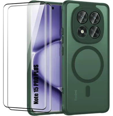 Image de Coque + 2 Verres Trempés pour Xiaomi Redmi Note 15 Pro Plus 5G, avec Cercle Magnétique - Vert Nuit