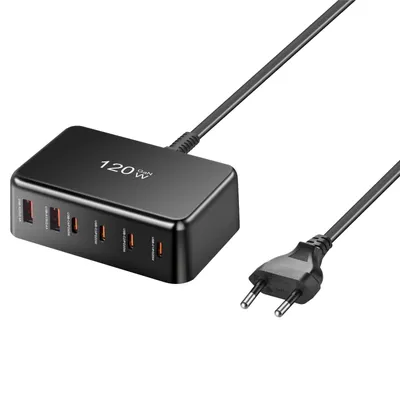 Produktbild von 120-W-GaN-Ladestation für Mobilgeräte 6-Port-USB-C-Wandladegerät für Netzteil 45 W/20 W Geeignet zum Laden von Mobiltelefonen