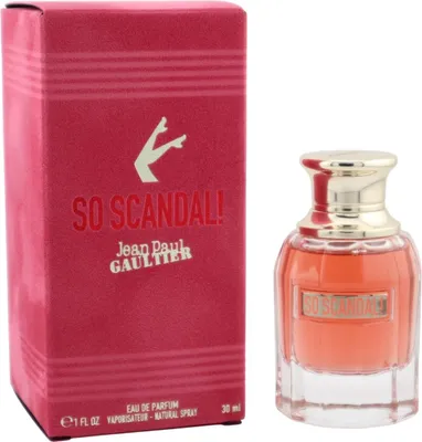 Jean Paul Gaultier So Scandal! Eau de Parfum, 30 ml, mit rotem Samtetui und elegantem Glasflakon mit goldener Kappe.