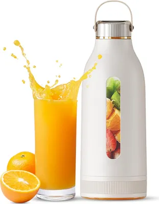 Produktbild von Handmixer in kompakter Größe, 80 W, tragbarer Mixer für Shakes und Smoothies, mit wiederaufladbarem 1500-mAh-Akku (Typ C), Eiszerkleinerer, 4 Klingen, 400 ml, tragbar