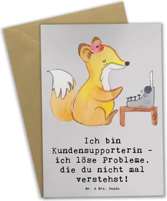 Produktbild von Mr. & Mrs. Panda Grußkarte Kundensupporterin Heldin - Grau Pastell - Geschenk, hochzeitskarten, Berufsprodukte, weihnachtskarten, Berufsleben, glückwunschkarten, Geduld