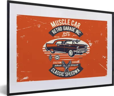 Produktbild von MuchoWow® MuchoWow® Gerahmtes Poster Auto - Orange - Oldtimer - Zitat 60x40 cm - Poster mit zchwarzem Bilderrahmen - Schlafzimmer - Plakat in Rahmen - Drucken