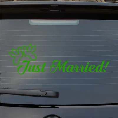 Produktbild von Heckscheibenaufkleber Just Married Tauben Liebe Hochzeit 55x16,5 cm Hellgrün Auto Aufkleber Sticker