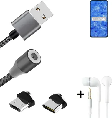 Produktbild von K-S-Trade® Hochwertiges Magnet-Lade-kabel Sync-Kabel Daten-Kabel + Kopfhörer kompatibel mit Oppo Reno6 5G mit USB-Typ-C-Anschluss und