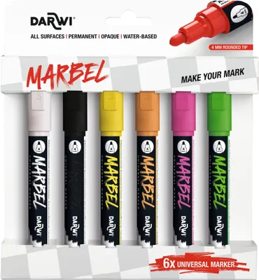 Produktbild von Darwi Set 6 Universalmarkern Acrylfarben, Rund 4mm, Neonfarben DA0246004K01C
