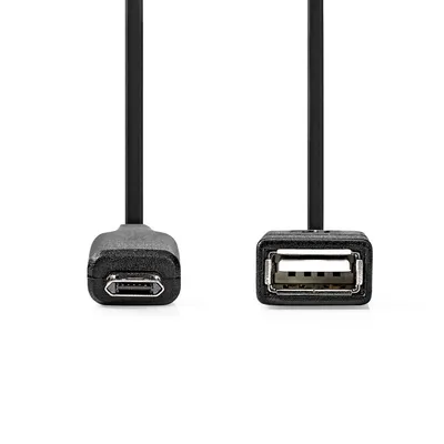 Produktbild von Nedis USB Micro-B Adapter - USB 2.0 - USB Micro-B Stecker - USB-A Buchse - 480 Mbps - 0.20 m - Rund - Vernickelt - PVC - Schwarz - Box