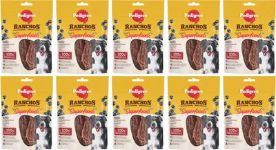 Produktbild von Pedigree Ranchos Superfoods - natürliches Trockenfutter für ausgewachsene Hunde mit Rindfleischgeschmack, 10 Stück à 70g