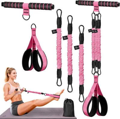 Produktbild von Verbesserter Bauchmuskeltrainer mit Pedal-Widerstandsband und Griff | 3 verstellbare Widerstandsschläuche, 14–41 kg/ 30-90 lbs, für Ganzkörpertraining, tragbar, für Zuhause, Yoga, Fitness und Training