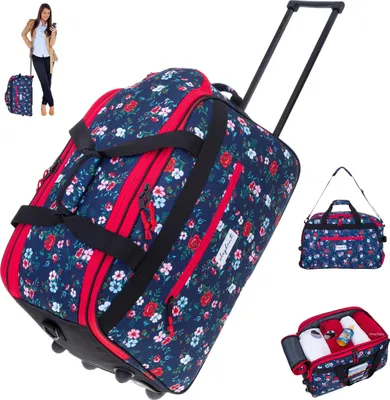 Produktbild von Trolley Tasche Damen Reisetrolley Weekender Duffle Bag Elephant Travel 55 cm Trolley Reisetasche Rollen Schultergurt Trolly 13024 Blue Flower Blau