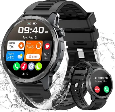 Produktbild von Sanorum Smartwatch, 1.39 Zoll, Telefonfunktion, HD-Touchscreen, 100 Sportmodi, IP68 wasserdicht, Schlafmonitor, Schrittzähler, Herren, Gorilla Glas, BLE 5.3, Da Fit-App, DIY Zifferblatt, Blutdruck- & Blutsauerstoffüberwachung