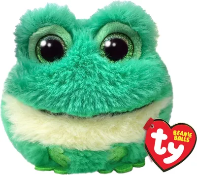 A plush frog toy with large, glittery eyes and a red TY tag.