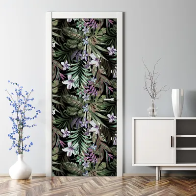 Produktbild von Dekorative Türtapete selbstklebend Klebefolie Türposter Türaufkleber Exotische Blumen 85 x 200 cm