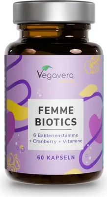 Produktbild von Vegavero Femme Biotics | 60 Kapseln | 6 Probiotische Stämme, Inulin, Cranberry und Vitamine | vegan