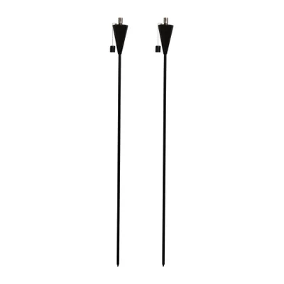 Produktbild von 2x Schwarz 146cm Metall Kegel Garten Feuerfackeln - Groß Draussen Citronella Paraffin Ölbrenner Tiki Pfahl Laterne Beleuchtung - von Harbour Housewares