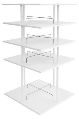 Zdjęcie produktu dla Półka na buty - stojak na buty z 4 półkami - obrotowy o 360° - metalowa konstrukcja - 57x57x107 cm - pojemność ok. 16 par butów - wolnostojący - biały