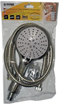 Produktbild von Handdusche Silber, rund, Kunststoff, 11,5 cm, 3 Strahlarten, 150 cm Duschschlauch, Anti-Kalk-System