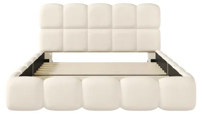 Produktbild von Flieks Polsterbett 180x200cm mit gepolstertem Kopfteil, Jugendbett Doppelbett mit Lattenrost, Klassisches Bett Holzbett Bouclé, Weiß