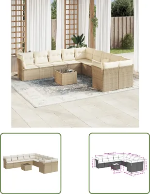 Produktbild von The Living Store 11-tlg. Garten-Sofagarnitur mit Kissen Beige Poly Rattan