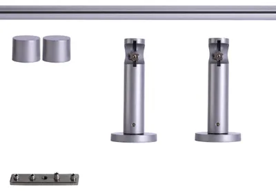 Produktbild von Gardinenstange Set Innenlauf, 1-läufig, ⌀ 19 mm, 200 cm, silber + Wand, Kappe Komplettset Innenlauf mit Halterungen & Endstücke, Vorhangstange in Silber, Rot-Bronze & Anthrazit, 120–400cm, Eisen, Aluminum Victoria M.