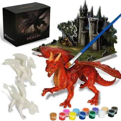 Productafbeelding van Knutselset: Drakenmotief met 3D-kasteel en 3 drakenfiguren