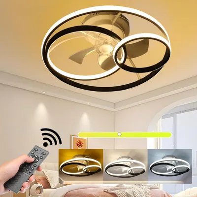 Produktbild von 55W Leise Deckenventilator mit Beleuchtung, 3-Ring-Deckenleuchte Timer, LED Deckenbeleuchtung mit Ventilator für Wohnzimmer Schlafzimmer