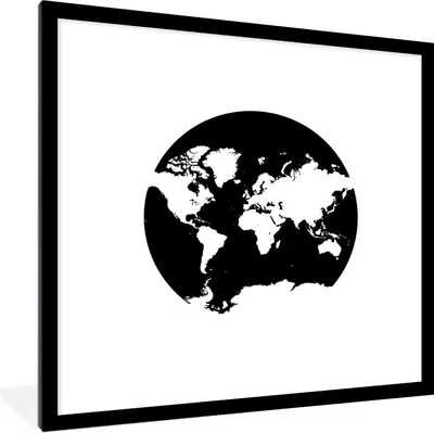 Produktbild von MuchoWow® Gerahmtes Poster Weltkarte - Kreis - Schwarz und Weiß 40x40 cm - Poster mit Schwarzem Bilderrahmen Wandposter Rahmen Foto Bilder - Poster - Plakat im Rahmen