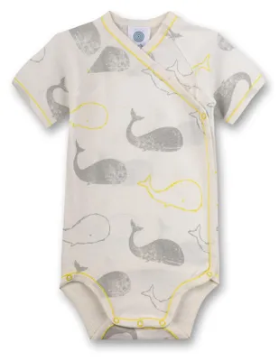 Productafbeelding van Sanetta babyromper met korte mouwen, beige, met walmotief | Romper voor baby's