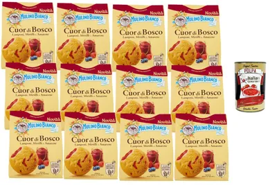 Produktbild von Cuor di Bosco Kuchen mit Beerenfüllung 12 x 300 g weiche italienische Kekse mit Himbeer Heidelbeer Amarena ohne Palmöl + Italian Gourmet polpa