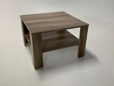 A square coffee table with two shelves is shown against a white background.