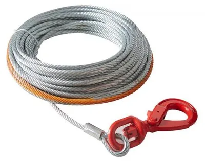 Obrázok produktu pre Oceľové lano 67,6 kN - 9,5 mm x 30,5 m - Lesnícke lano s otočným hákom - Zdvíhacie lano - Drôtené lano - Ťažné lano - ATV UTV Auto SUV - Veľké terénne vozidlá
