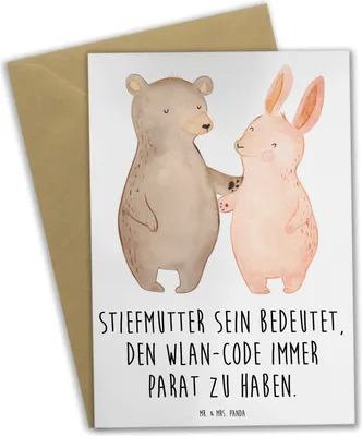 Produktbild von Mr. & Mrs. Panda Glückwunschkarte Stiefmutter Heldin - Weiß - Geschenk, Geschenke, familie, babykarte, Dankeschön, Grußkarten, einladungskarten, genesungskarte, Liebe