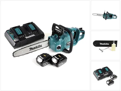 Produktbild von Makita DUC 355 PG2 Akku Kettensäge 36V ( 2x18V ) Brushless 35 cm + 2x 6,0 Ah Akku + Doppelladegerät
