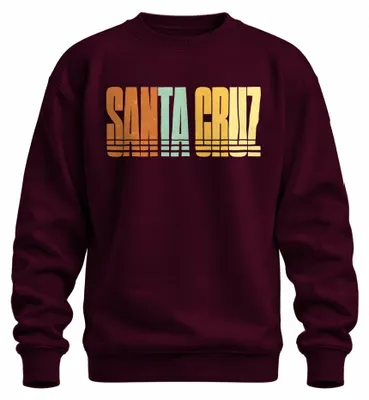 Imagen del producto de Sudadera con cuello redondo estilo vintage retro, con motivos de surf de Santa Cruz, California. Color burdeos, talla XL