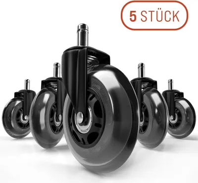 Produktbild von 5x Bürostuhl Rollen leise & kratzerfrei - Universal Hartbodenrollen 10mm