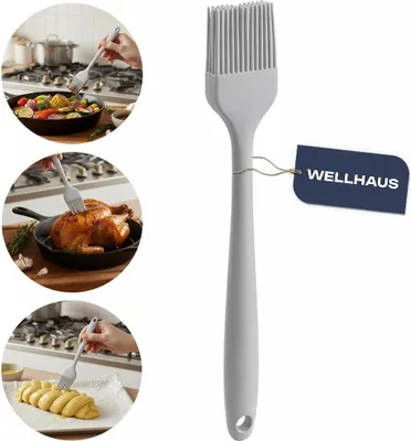 Image de Pinceau de cuisine en silicone WELLHAUS, pour badigeonner les gâteaux, la viande et les légumes, gris
