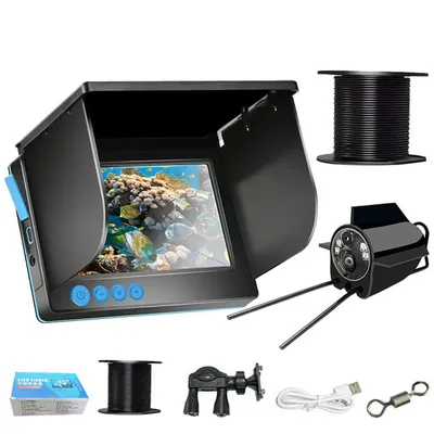 Produktbild von Fishfinder Unterwasser-Angelkamera – 220° Weitwinkel, Infrarot-Nachtsicht, wasserdicht mit 5-Zoll Display, Perfekt für Eis-, See- und Bootsangeln bis 30m Tiefe