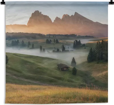 Produktbild von MuchoWow® Wandteppich Wandbehang Berg - Nebel - Landschaft 60x60 cm Tapisserie Dekoration Wandtuch - Dekorationen - Wand Decke